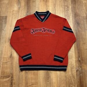 Vintage JNCO Jeans Knit Sweater Mens Large Y2K Pullover Sweatshirt V-Neck Red